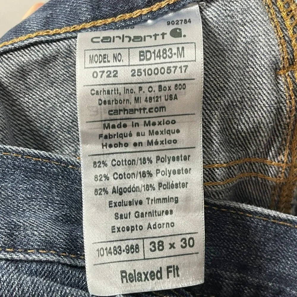 Carhartt Jeans Men’s Relaxed Fit Blue‎ Denim Workwear Straight Leg USA 38X30